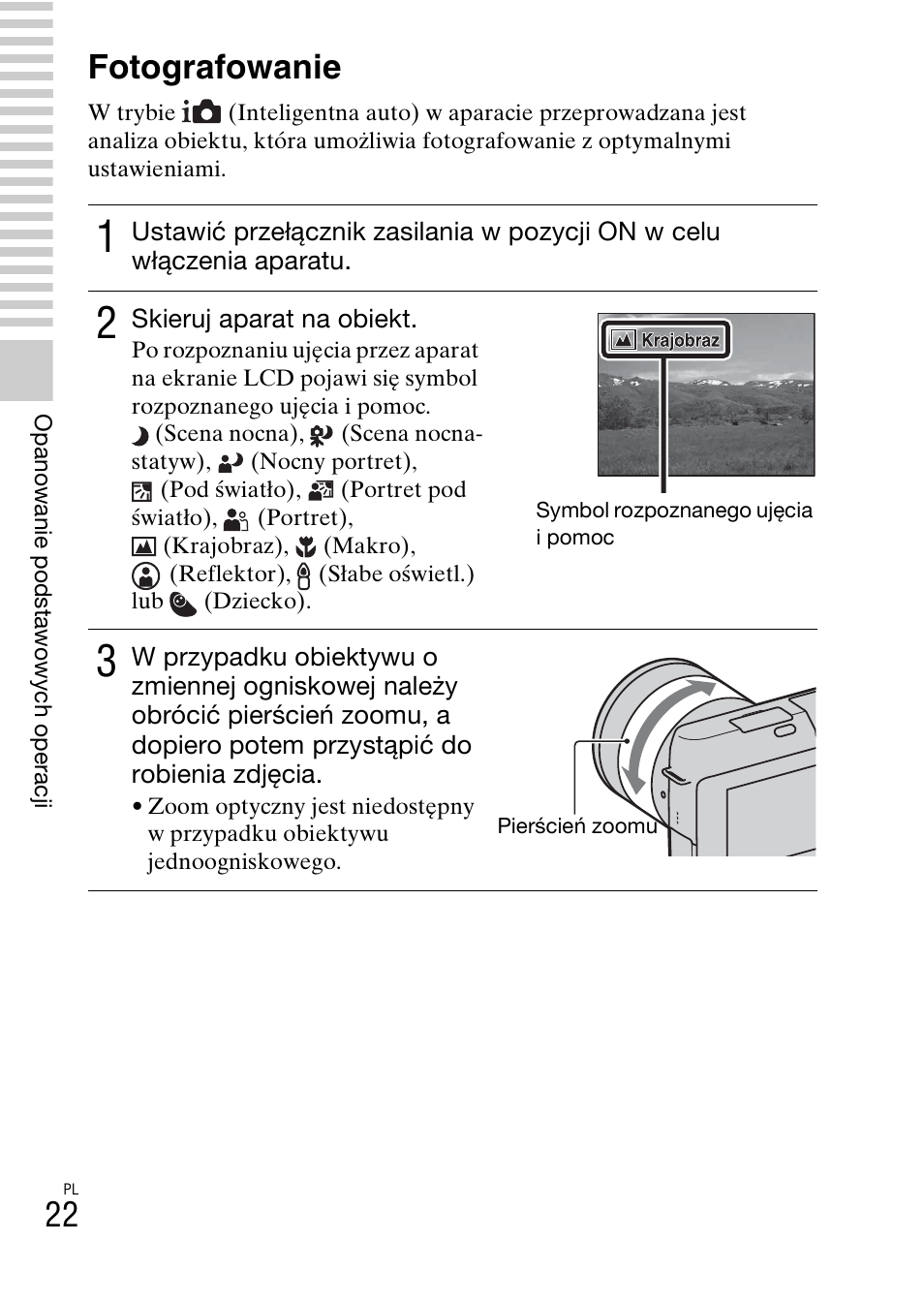 Opanowanie podstawowych operacji, Fotografowanie | Sony NEX-F3 User Manual | Page 386 / 522