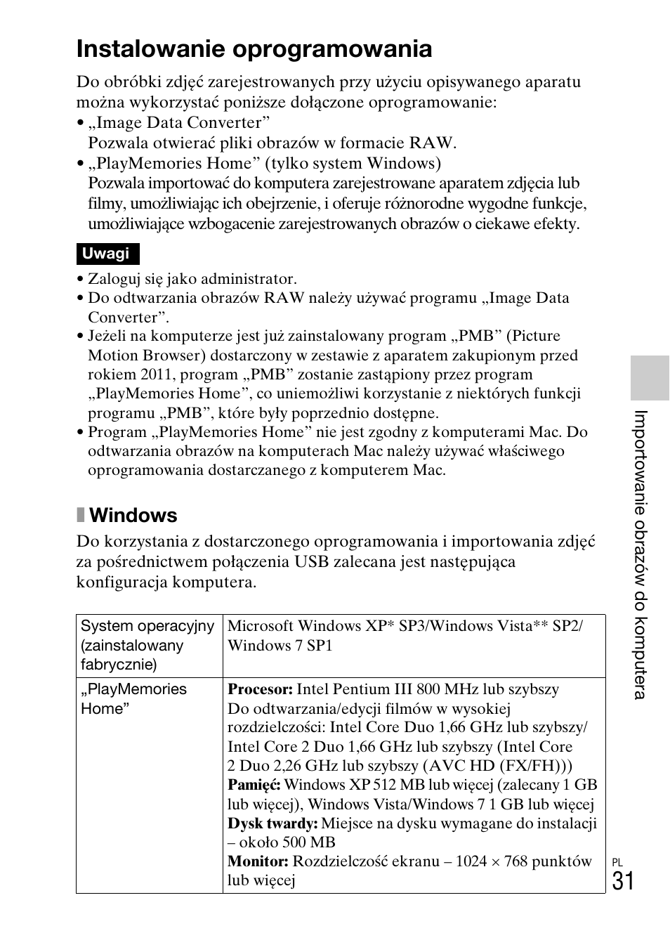 Importowanie obrazów do komputera, Instalowanie oprogramowania, Xwindows | Sony NEX-F3 User Manual | Page 395 / 522