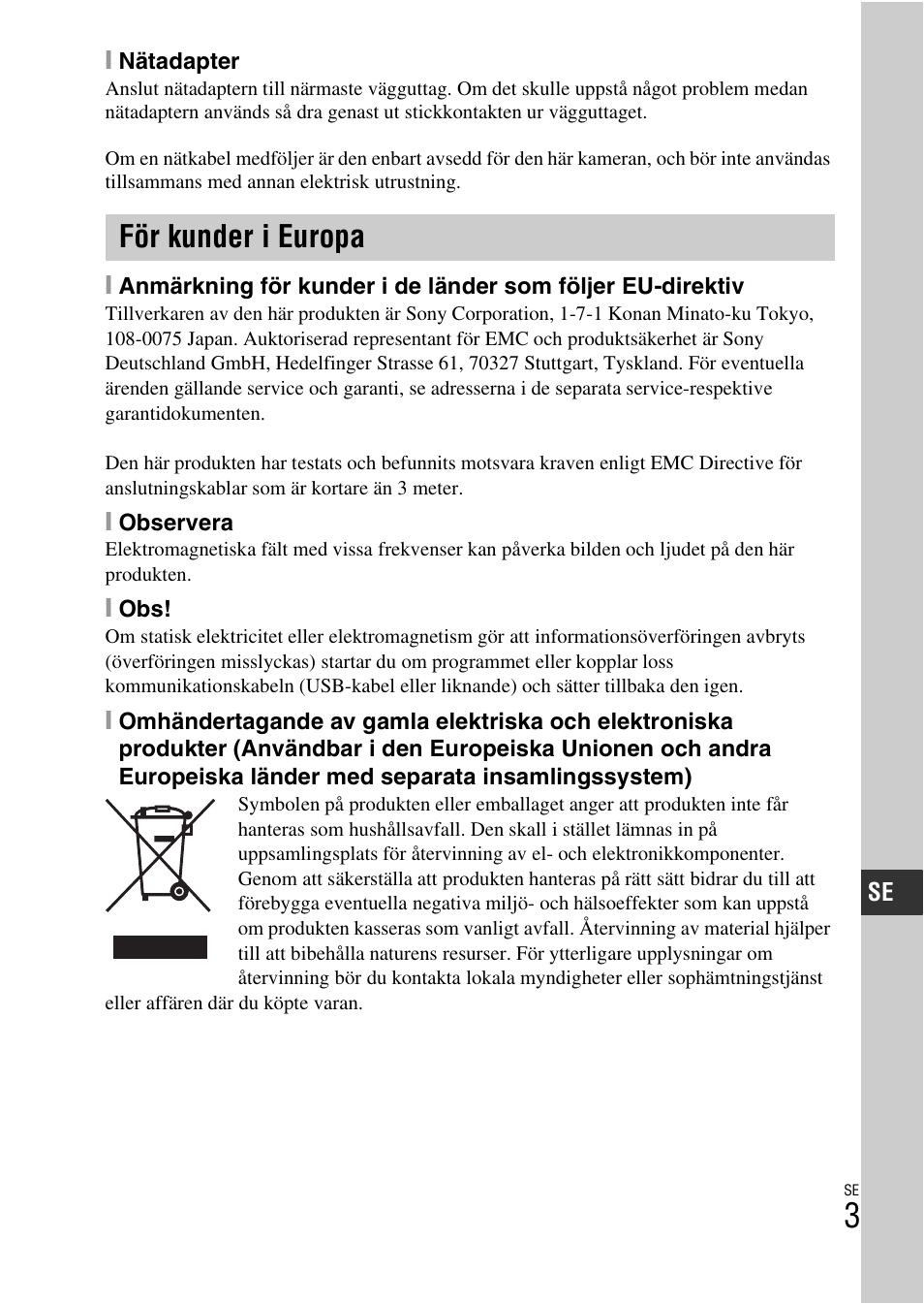 För kunder i europa | Sony NEX-F3 User Manual | Page 419 / 522