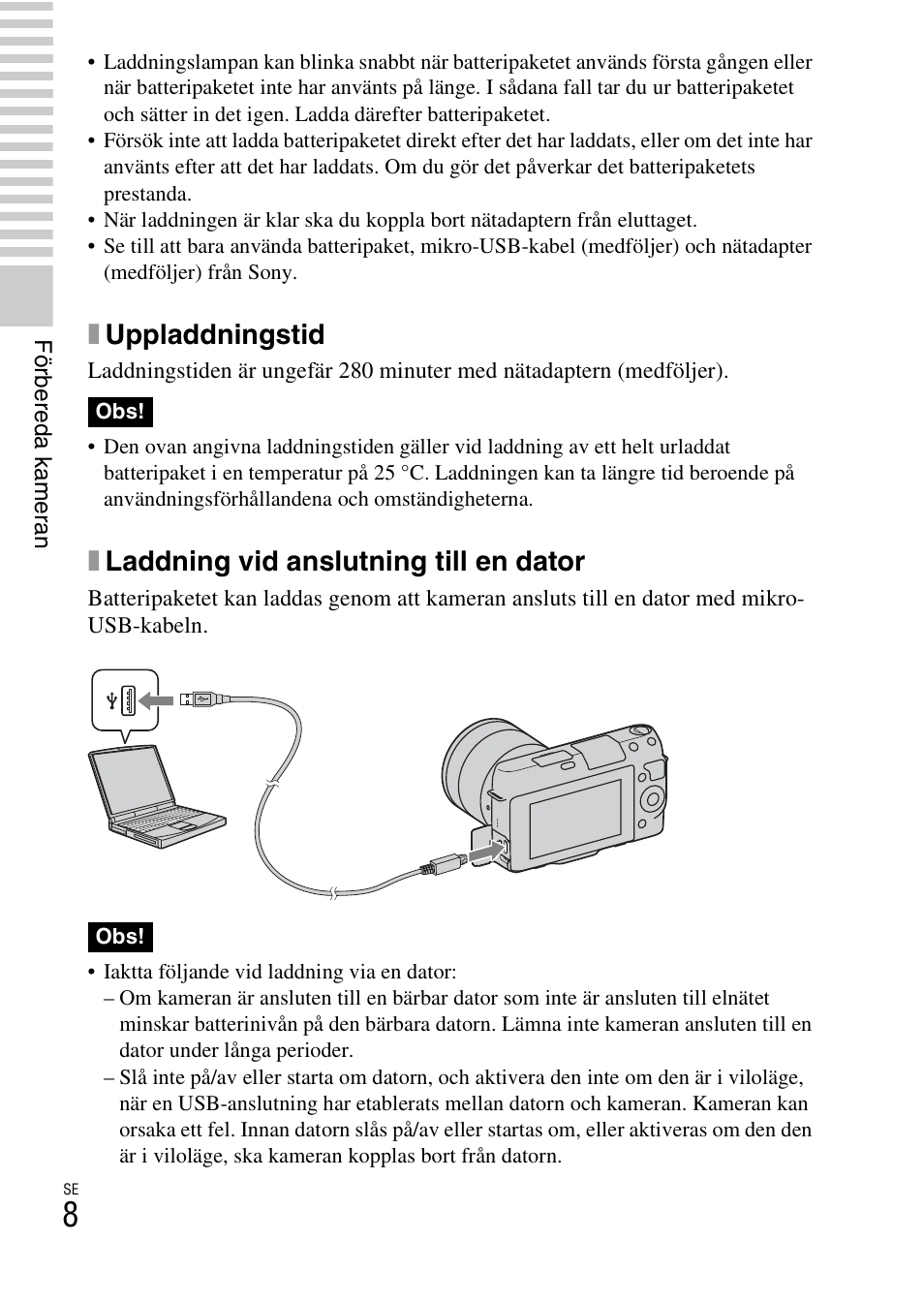 Xuppladdningstid, Xladdning vid anslutning till en dator | Sony NEX-F3 User Manual | Page 424 / 522