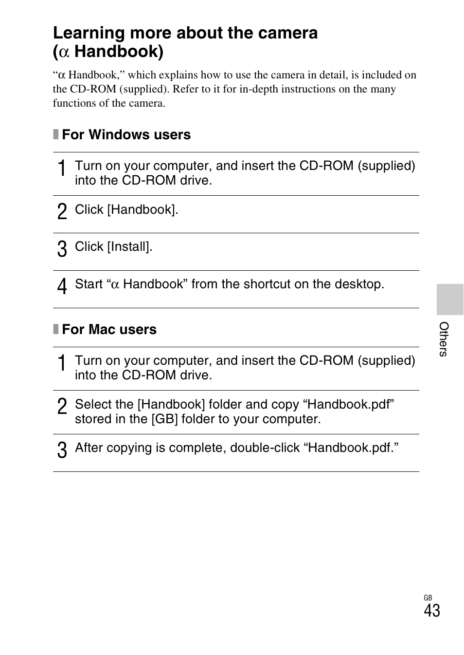 Learning more about the camera (a handbook) | Sony NEX-F3 User Manual | Page 43 / 522