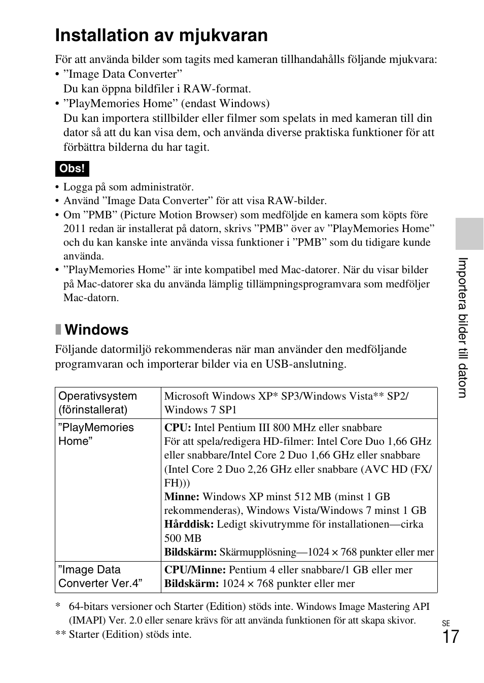 Importera bilder till datorn, Installation av mjukvaran, Xwindows | Sony NEX-F3 User Manual | Page 433 / 522