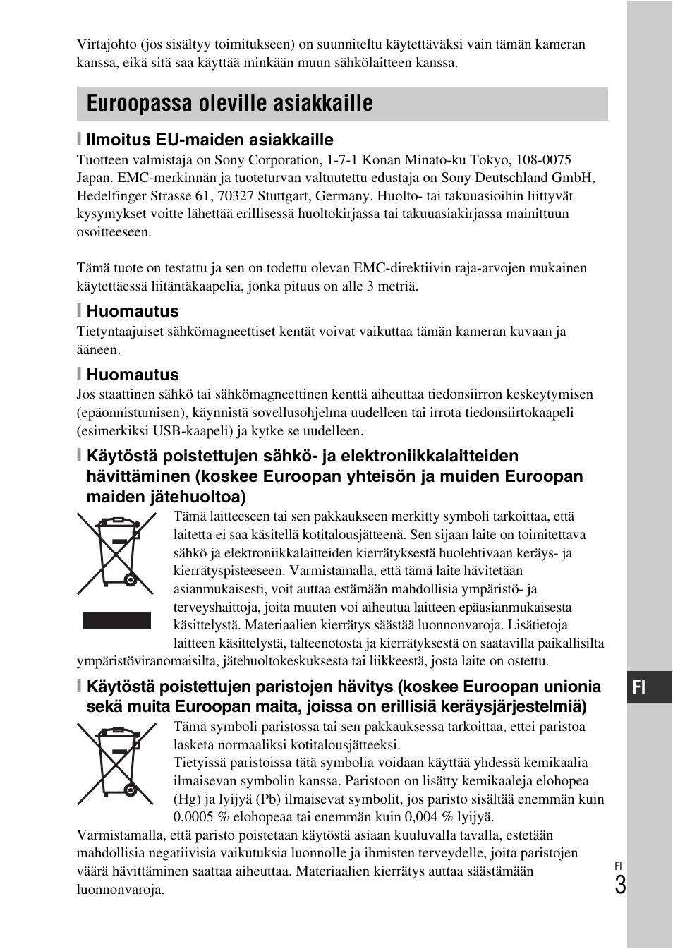 Euroopassa oleville asiakkaille | Sony NEX-F3 User Manual | Page 445 / 522