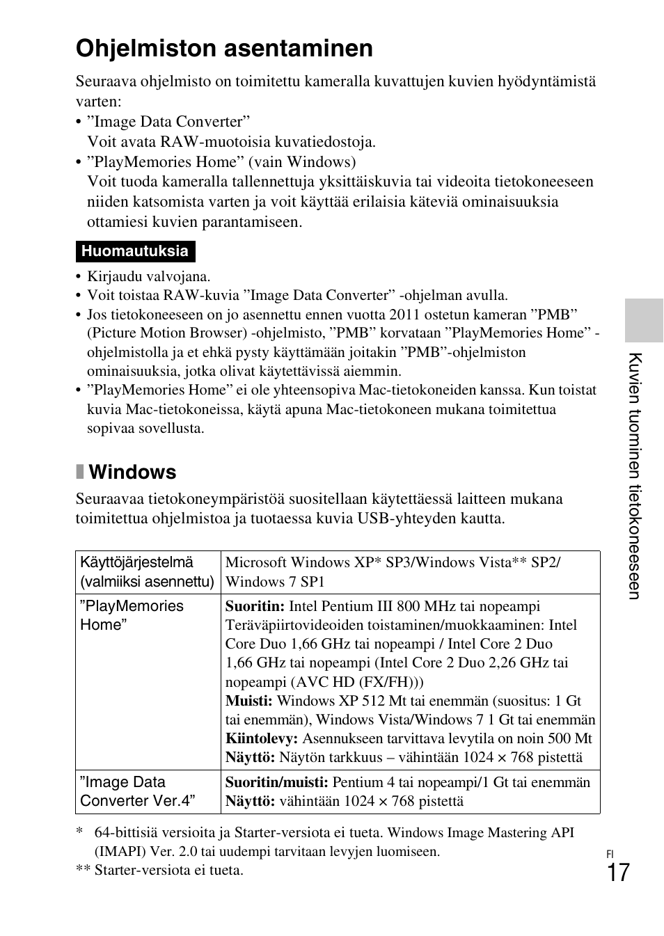 Kuvien tuominen tietokoneeseen, Ohjelmiston asentaminen, Xwindows | Sony NEX-F3 User Manual | Page 459 / 522