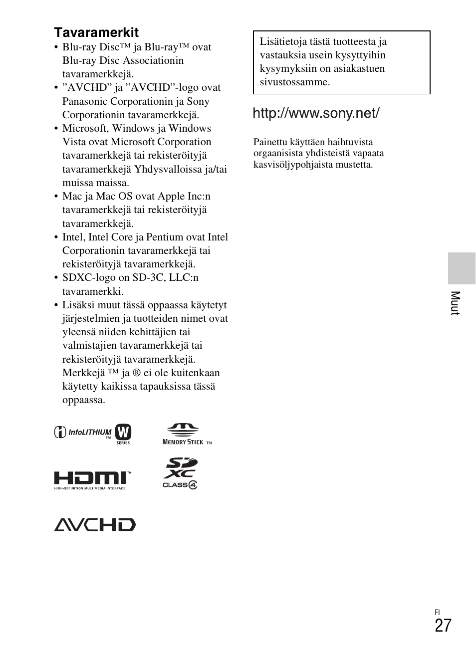 Tavaramerkit | Sony NEX-F3 User Manual | Page 469 / 522