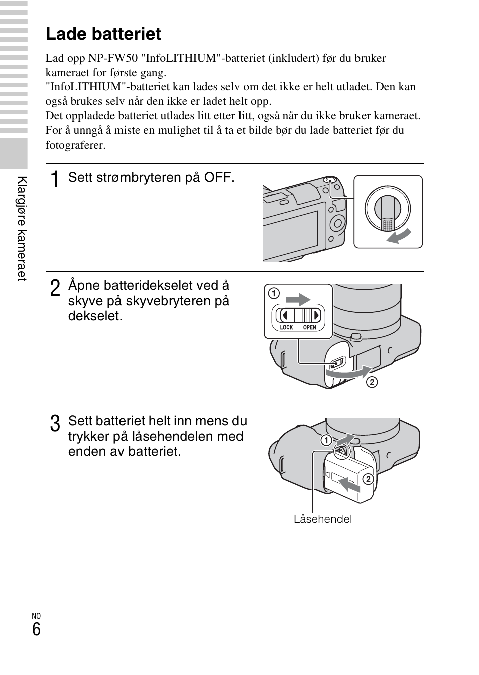 Lade batteriet | Sony NEX-F3 User Manual | Page 474 / 522