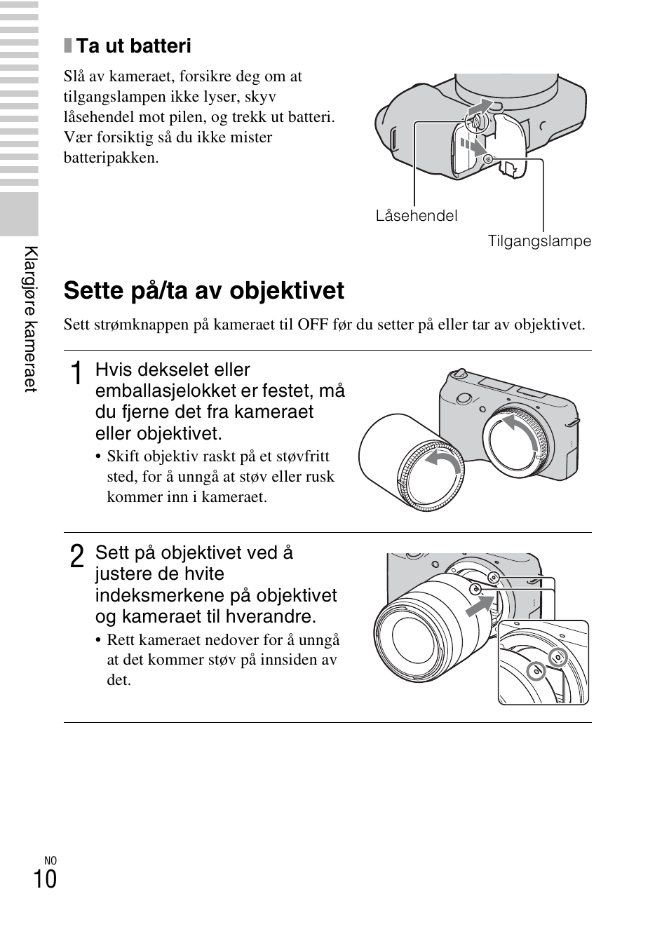 Sette på/ta av objektivet | Sony NEX-F3 User Manual | Page 478 / 522