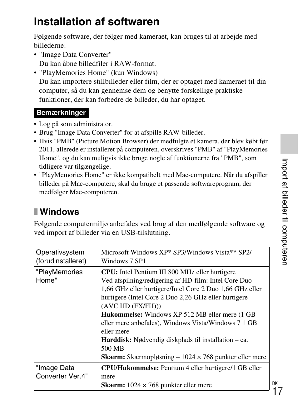 Import af billeder til computeren, Installation af softwaren, Xwindows | Sony NEX-F3 User Manual | Page 511 / 522