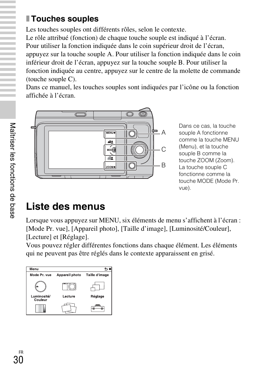 Liste des menus, Xtouches souples | Sony NEX-F3 User Manual | Page 82 / 522