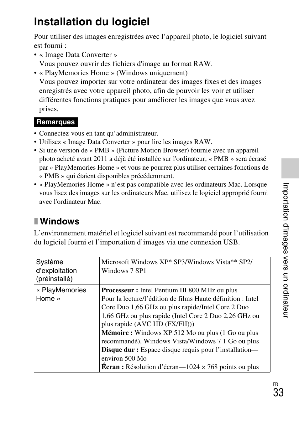 Importation d’images vers un ordinateur, Installation du logiciel, Xwindows | Sony NEX-F3 User Manual | Page 85 / 522