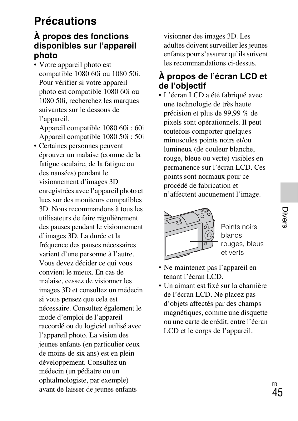 Précautions | Sony NEX-F3 User Manual | Page 97 / 522