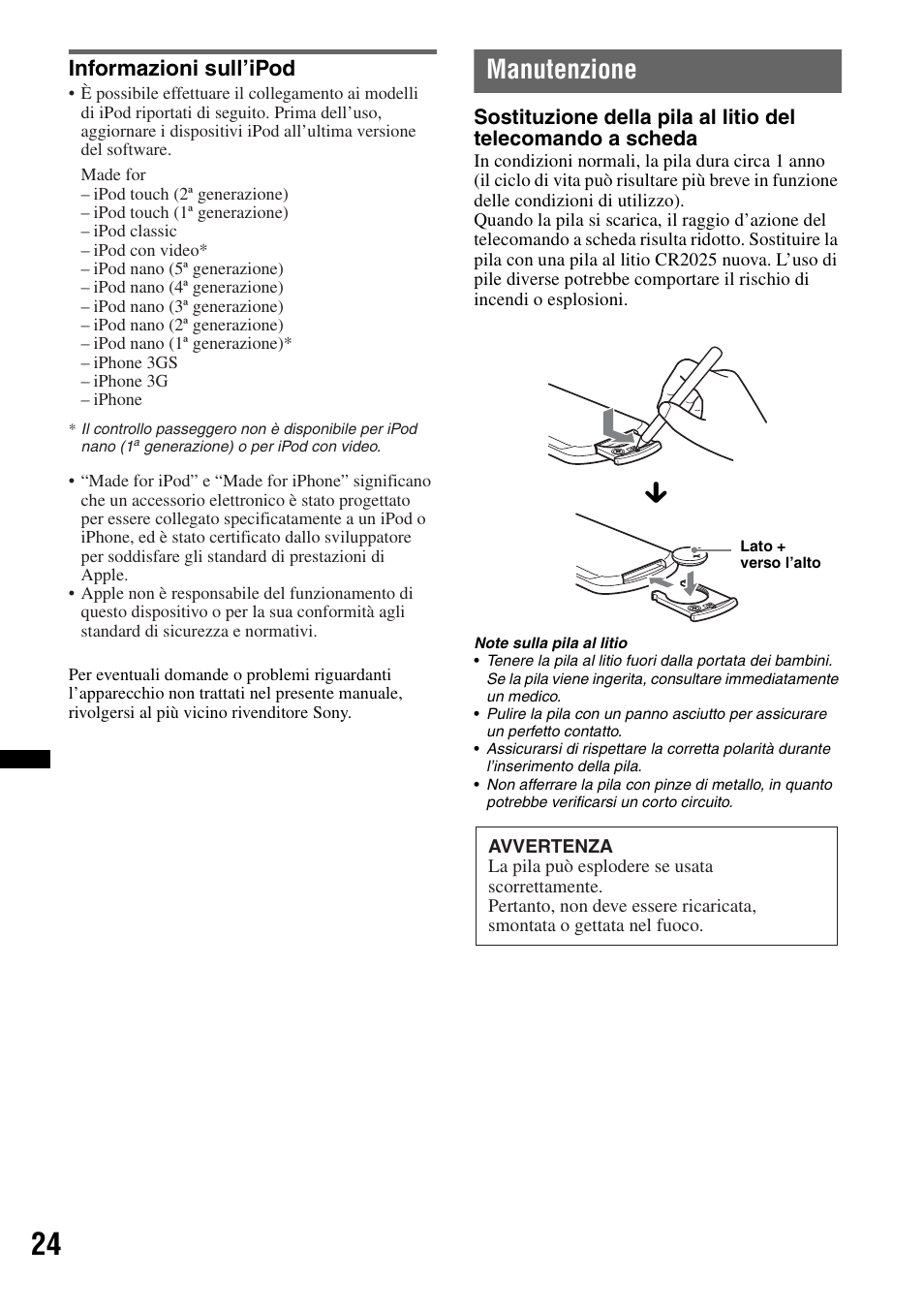 Informazioni sull’ipod, Manutenzione | Sony CDX-GT550UI User Manual | Page 106 / 140