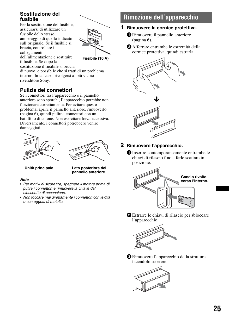 Rimozione dell’apparecchio | Sony CDX-GT550UI User Manual | Page 107 / 140