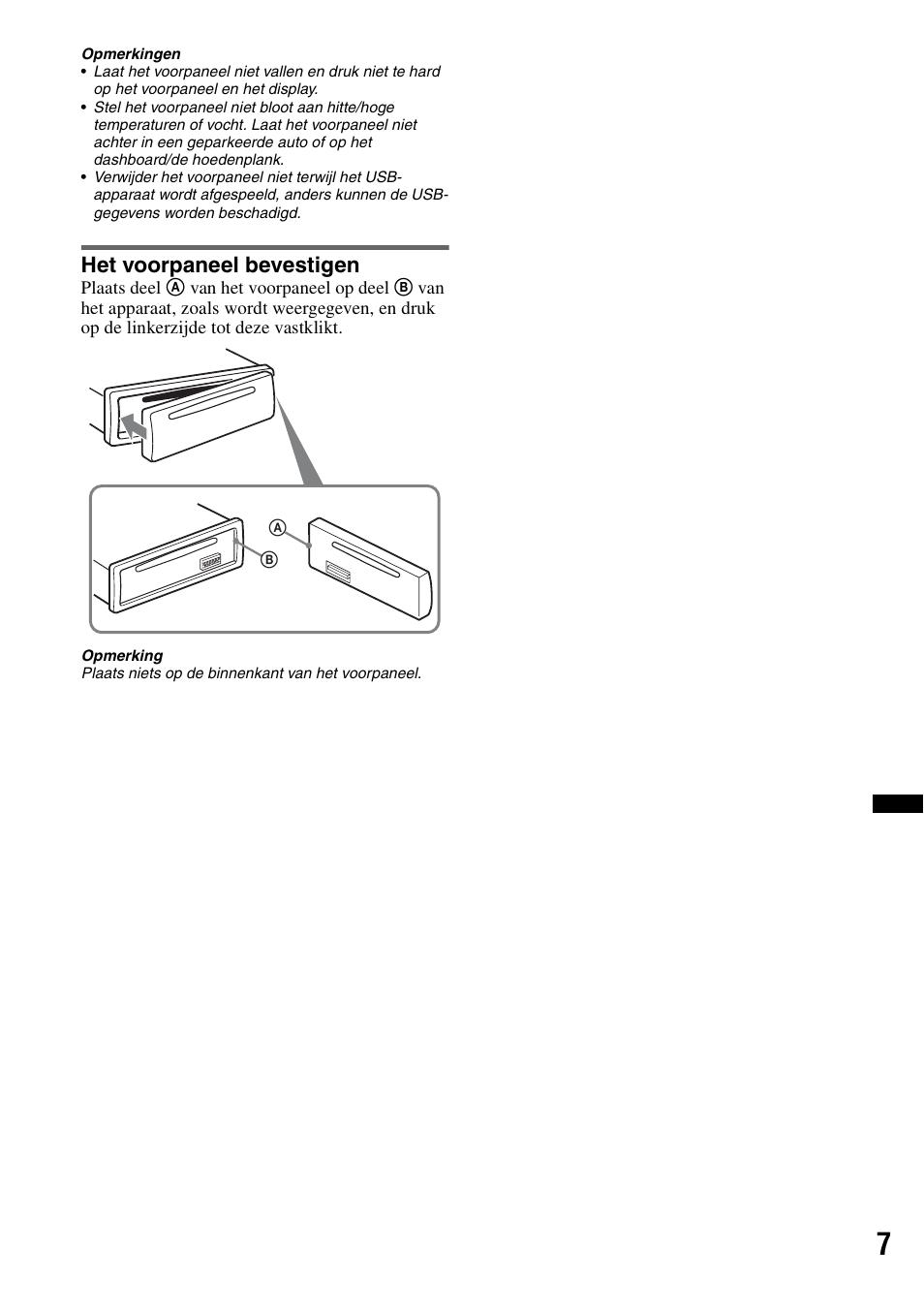 Het voorpaneel bevestigen | Sony CDX-GT550UI User Manual | Page 117 / 140