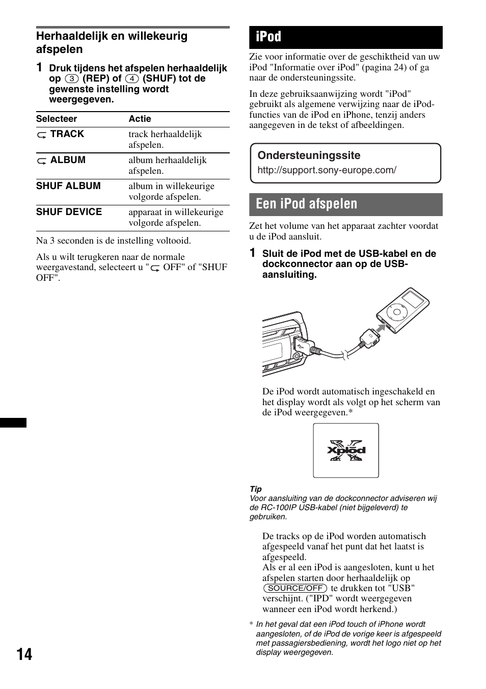 Herhaaldelijk en willekeurig afspelen, Ipod, Een ipod afspelen | Sony CDX-GT550UI User Manual | Page 124 / 140