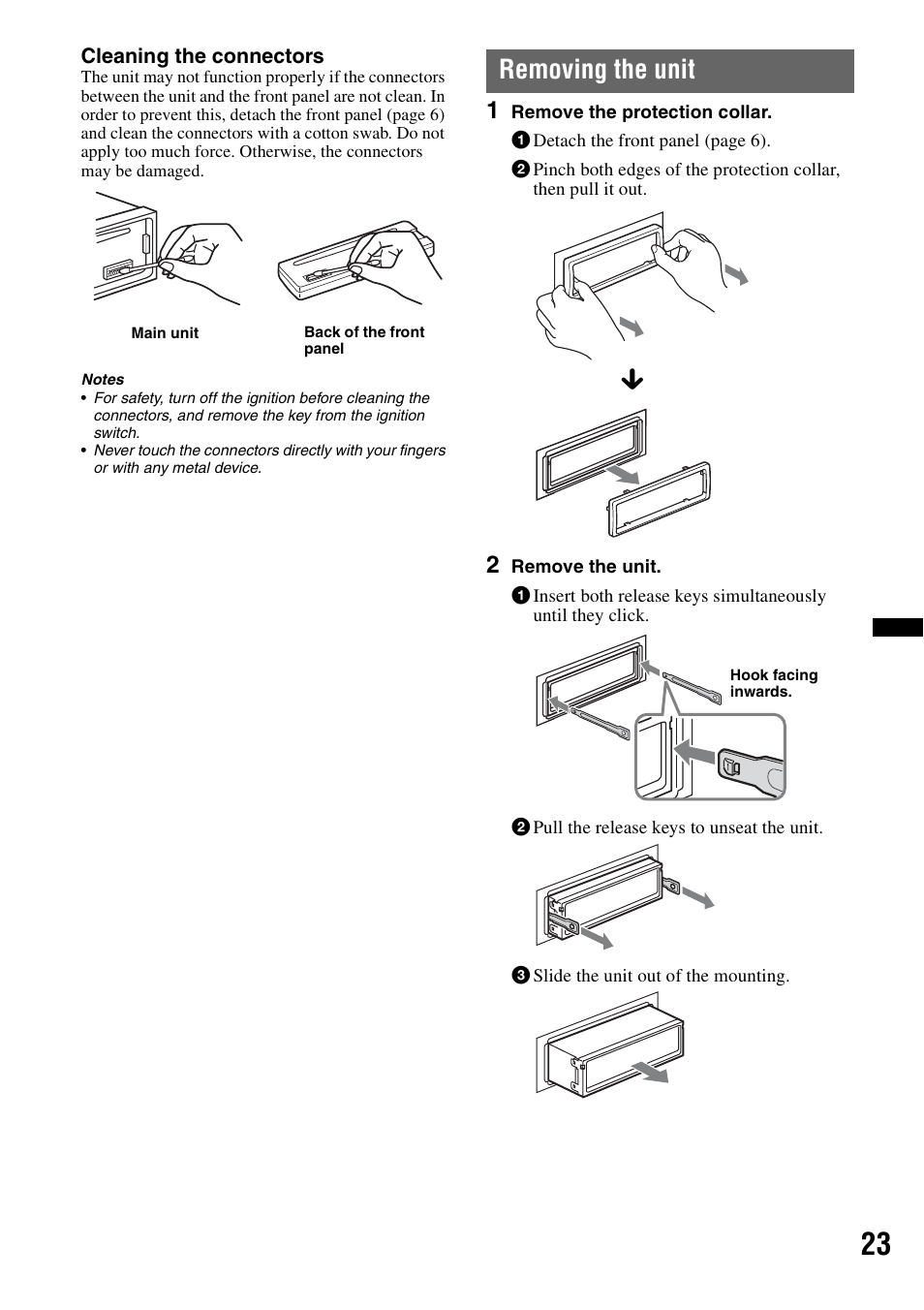 Removing the unit | Sony CDX-GT550UI User Manual | Page 23 / 140