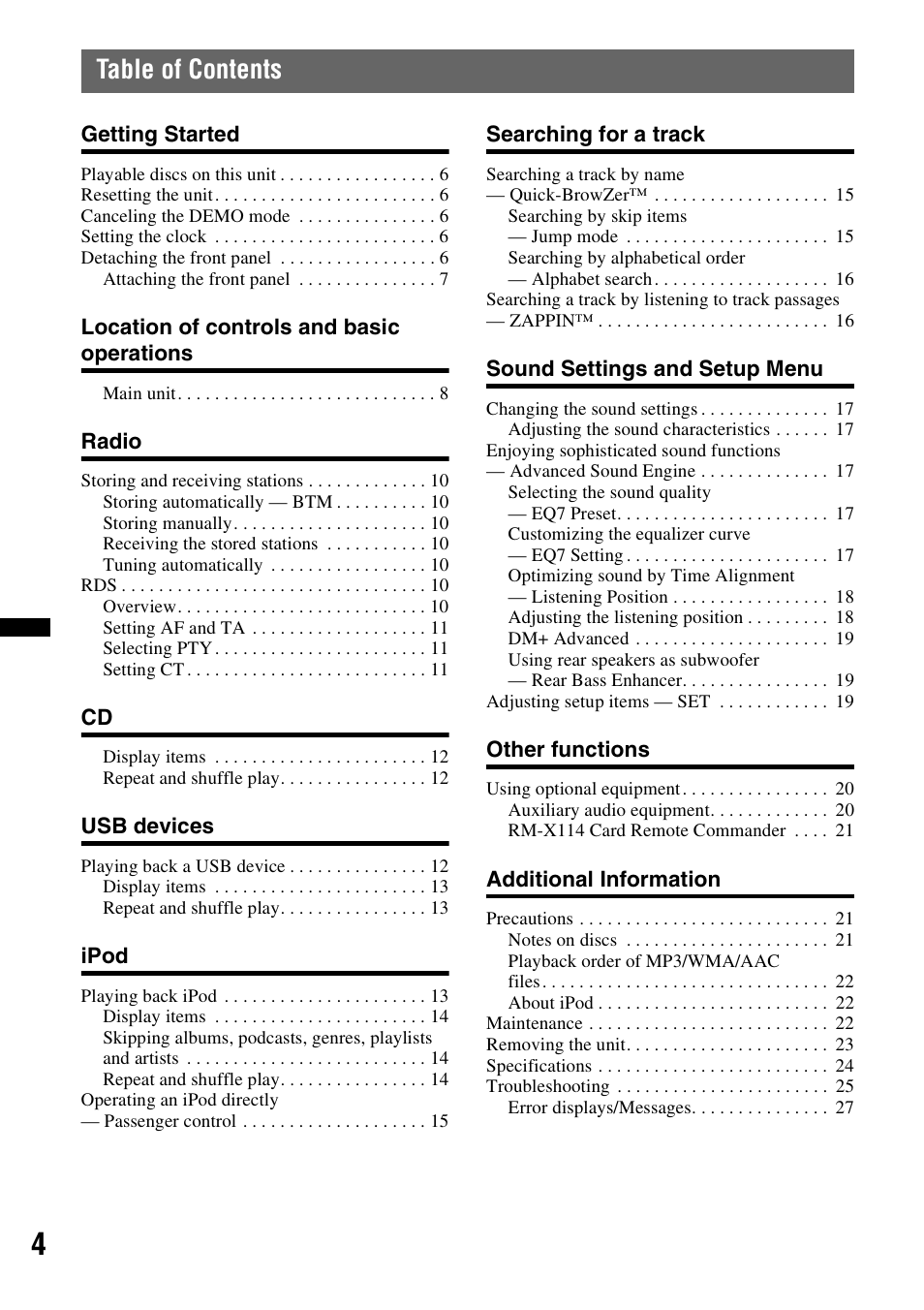 Sony CDX-GT550UI User Manual | Page 4 / 140