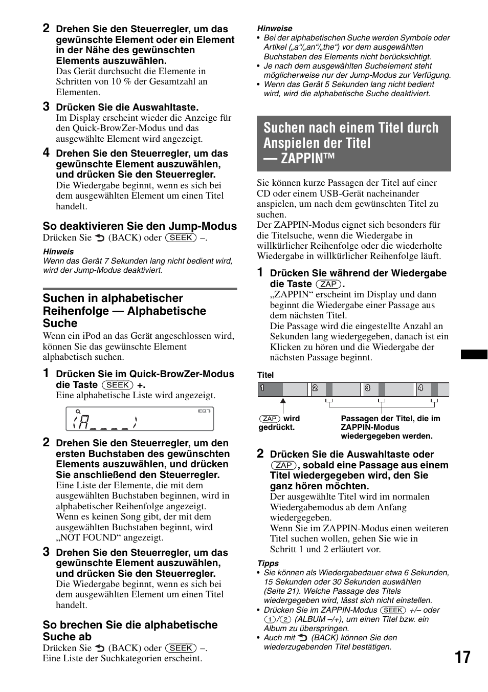 Seite 17 | Sony CDX-GT550UI User Manual | Page 43 / 140