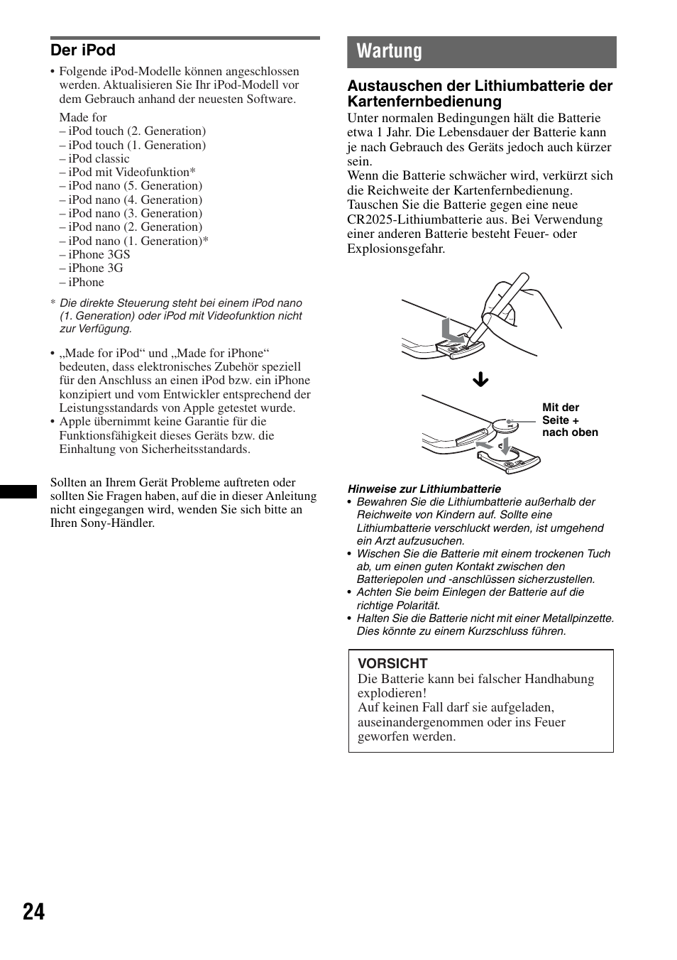 Der ipod, Wartung | Sony CDX-GT550UI User Manual | Page 50 / 140