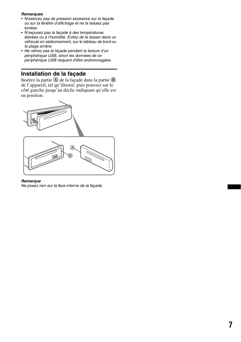 Installation de la façade | Sony CDX-GT550UI User Manual | Page 61 / 140