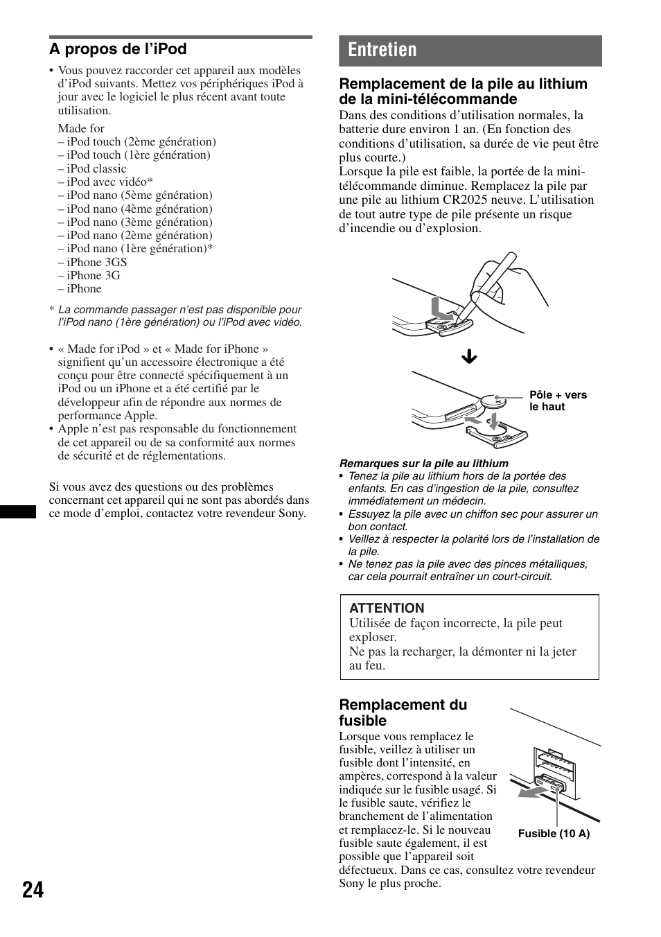 A propos de l’ipod, Entretien | Sony CDX-GT550UI User Manual | Page 78 / 140