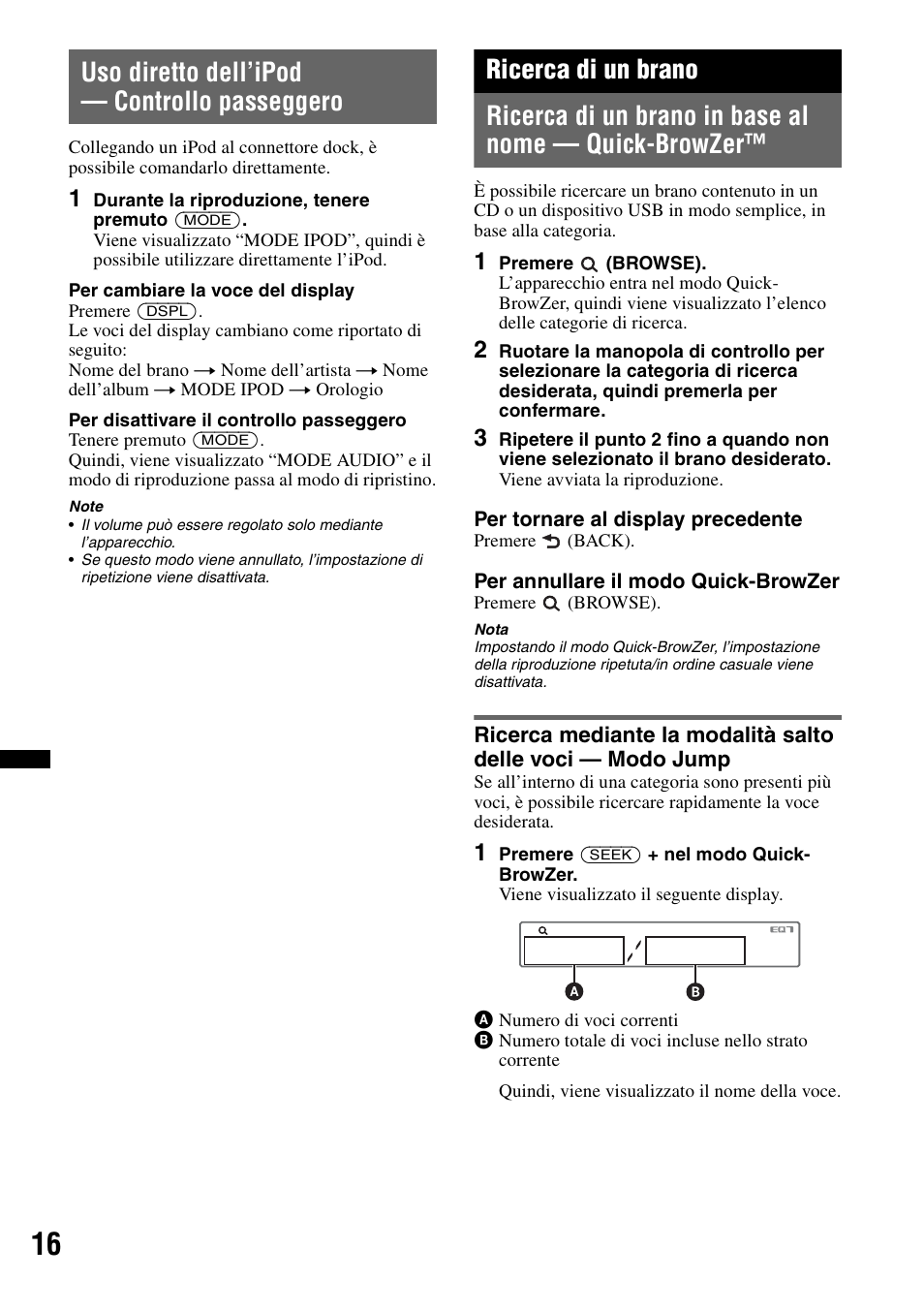 Uso diretto dell’ipod - controllo passeggero, Ricerca di un brano, Uso diretto dell’ipod — controllo passeggero | Sony CDX-GT550UI User Manual | Page 98 / 140