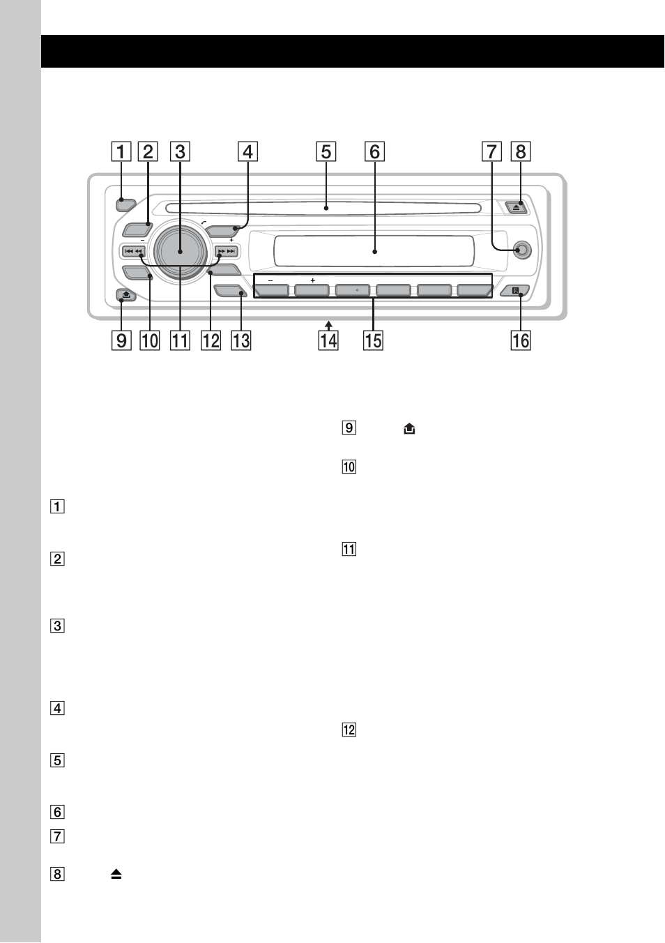 Posizione dei comandi e operazioni di base, Unità principale | Sony CDX-M10 User Manual | Page 100 / 116