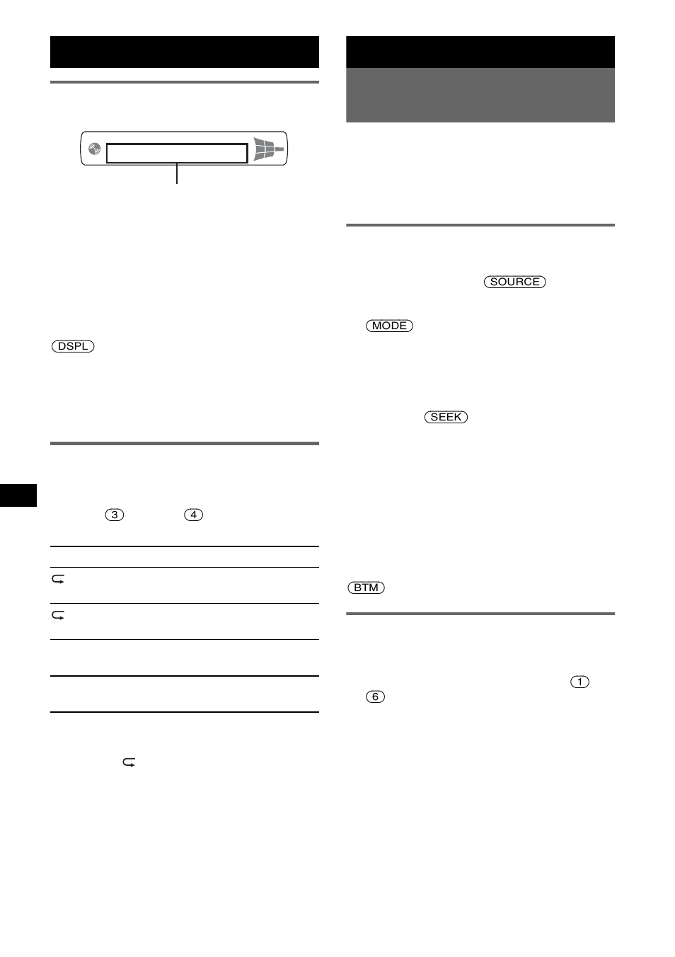 Voci del display, Riproduzione ripetuta e in ordine casuale, Radio | Memorizzazione e ricezione delle stazioni, Memorizzazione automatica - btm, Memorizzazione manuale | Sony CDX-M10 User Manual | Page 102 / 116