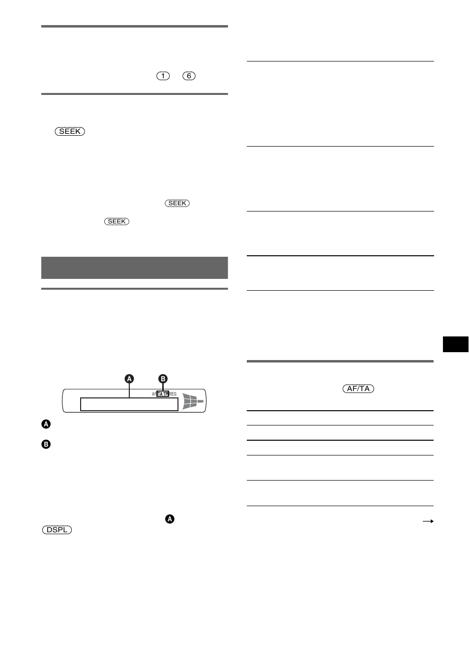 Ricezione delle stazioni memorizzate, Sintonizzazione automatica, Rds (cdx-mr10) | Panoramica, Impostazione dei modi af e ta, Panoramica impostazione dei modi af e ta | Sony CDX-M10 User Manual | Page 103 / 116