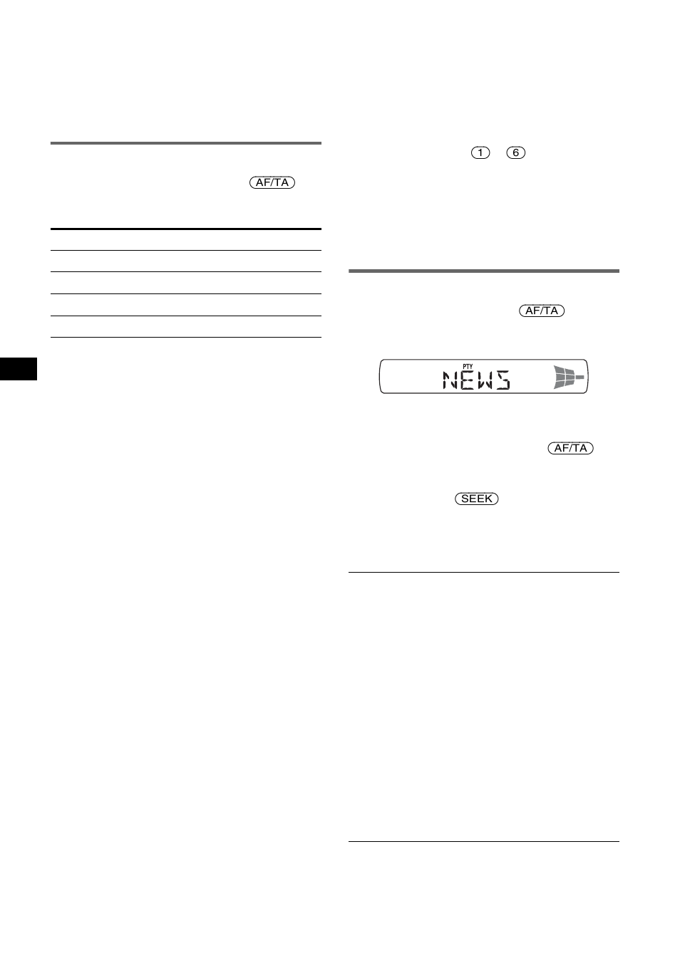 Réglages af et ta, Sélection de pty, Réglages af et ta sélection de pty | Sony CDX-M10 User Manual | Page 28 / 116