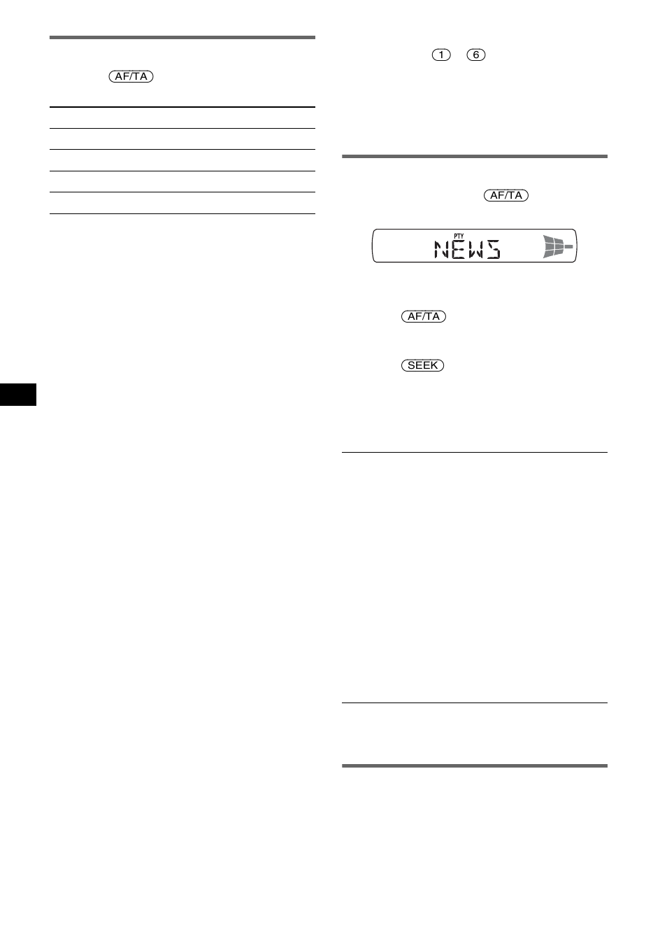 Ajuste de af y ta, Selección de pty, Ajuste ct | Ajuste de af y ta selección de pty ajuste ct | Sony CDX-M10 User Manual | Page 48 / 116