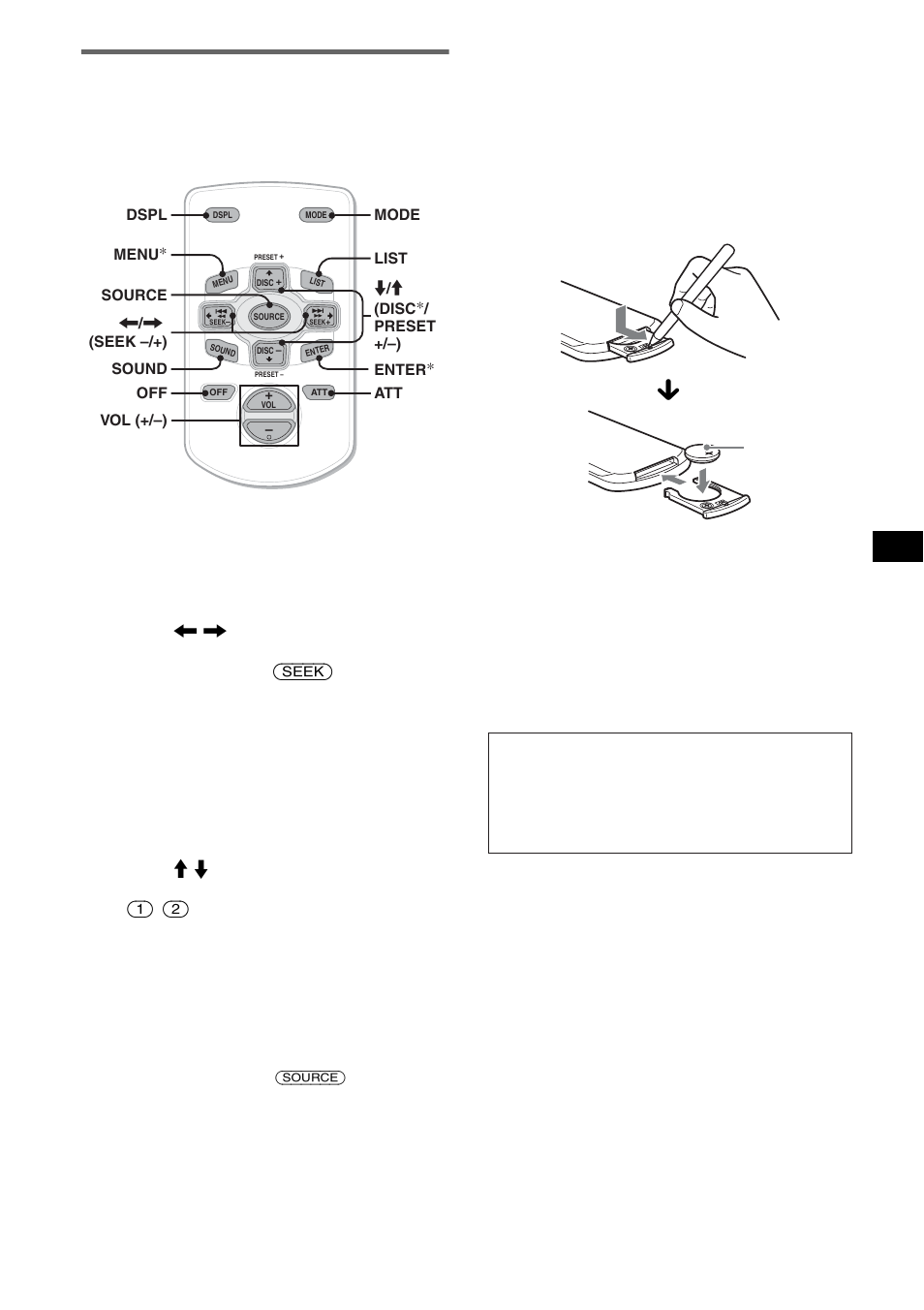 Mando a distancia de tarjeta rm-x114, Sustitución de la pila de litio | Sony CDX-M10 User Manual | Page 51 / 116