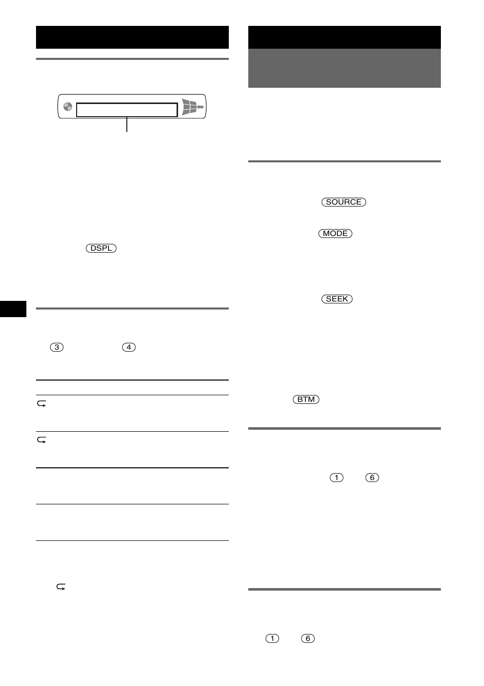 Informationen im display, Repeat und shuffle play, Radio | Speichern und empfangen von sendern, Automatisches speichern von sendern - btm, Manuelles speichern von sendern, Einstellen gespeicherter sender, Informationen im display repeat und shuffle play, Seite 8, Ep seite 8 | Sony CDX-M10 User Manual | Page 64 / 116