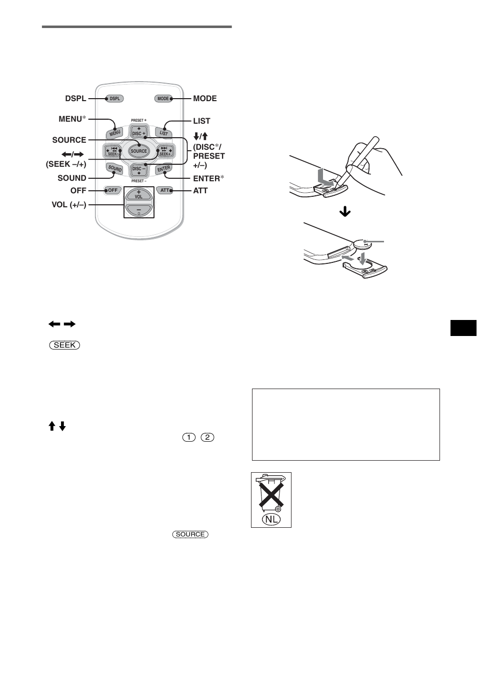 Kaartafstandsbediening rm-x114, De lithiumbatterij vervangen | Sony CDX-M10 User Manual | Page 89 / 116