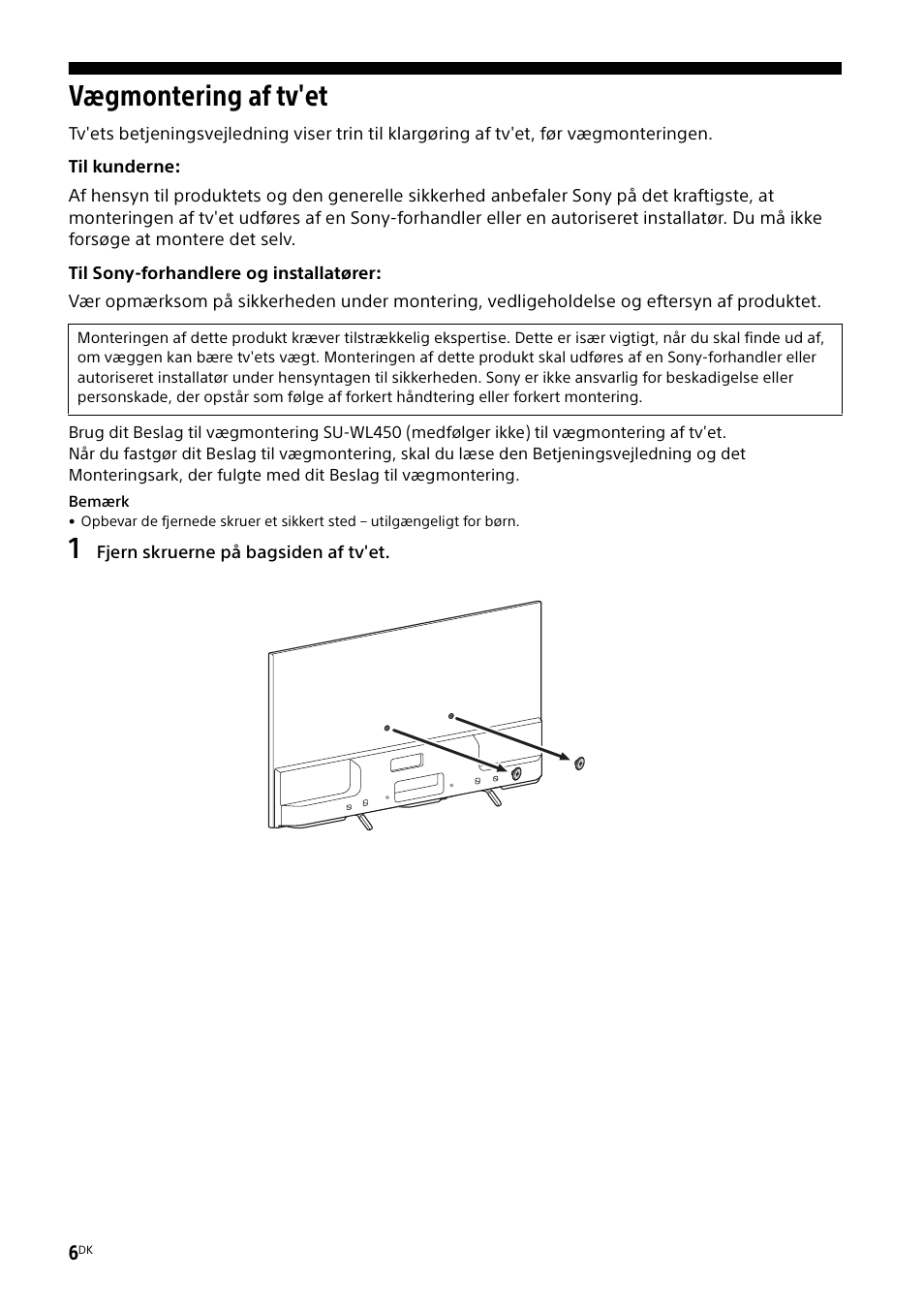 Vægmontering af tv'et | Sony KDL-55W829B User Manual | Page 104 / 256