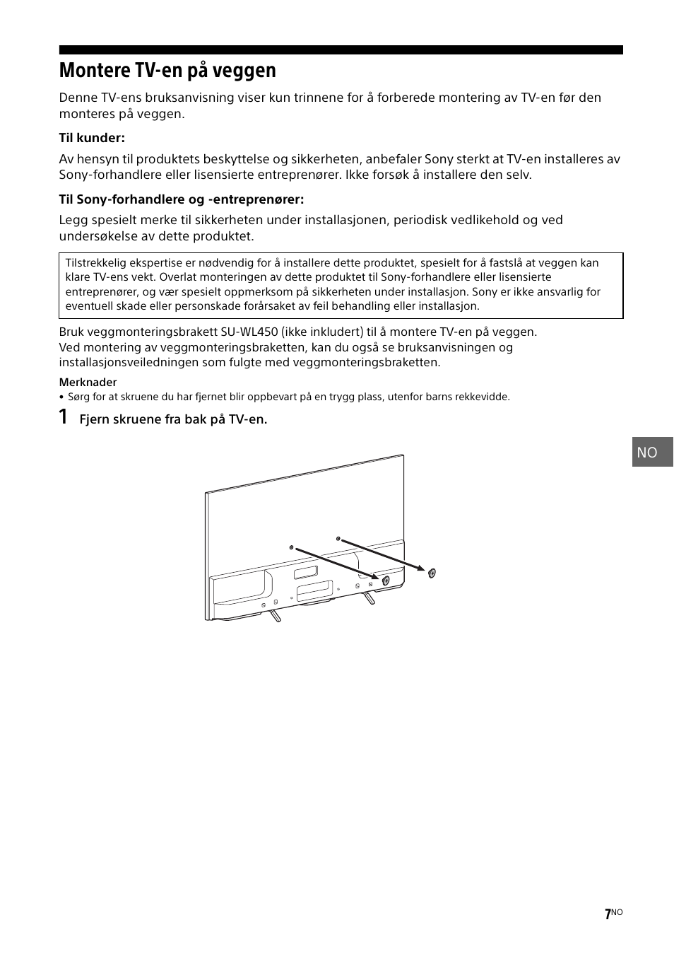 Montere tv-en på veggen | Sony KDL-55W829B User Manual | Page 125 / 256