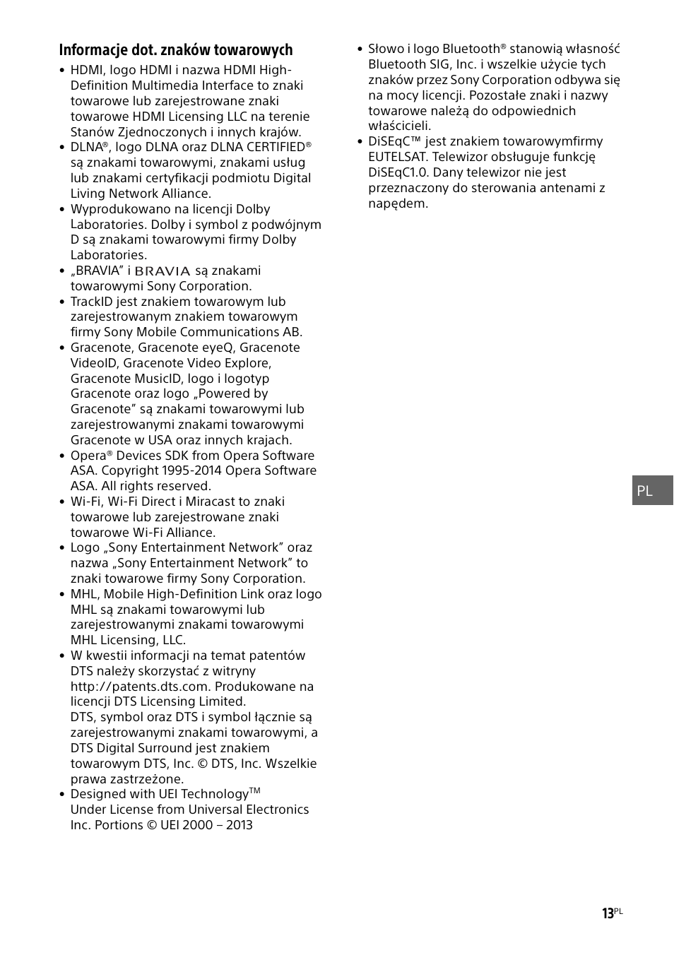 Informacje dot. znaków towarowych | Sony KDL-55W829B User Manual | Page 143 / 256