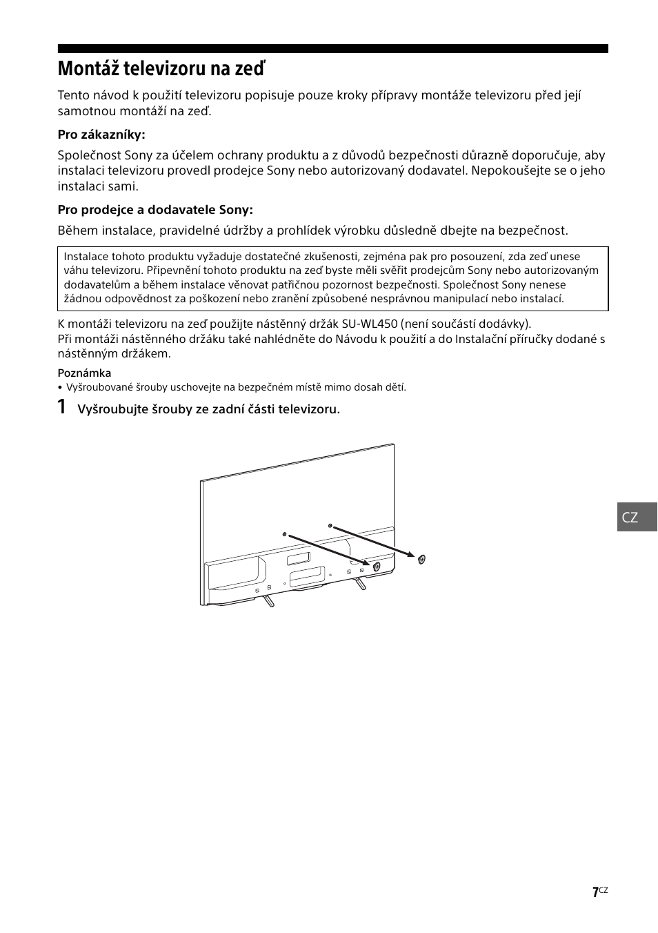 Montáž televizoru na zeď | Sony KDL-55W829B User Manual | Page 149 / 256
