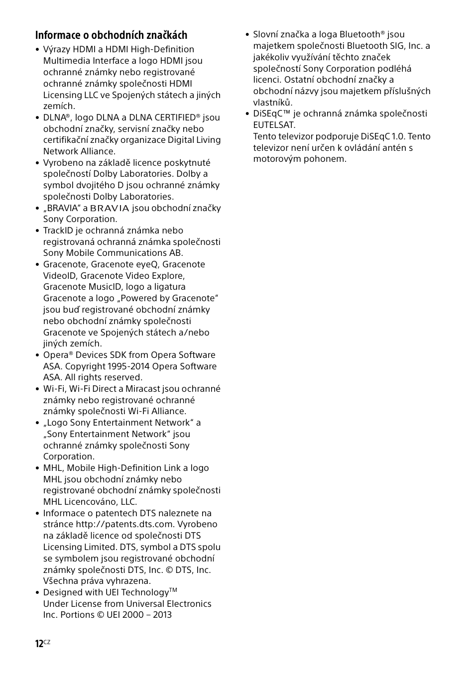 Informace o obchodních značkách | Sony KDL-55W829B User Manual | Page 154 / 256