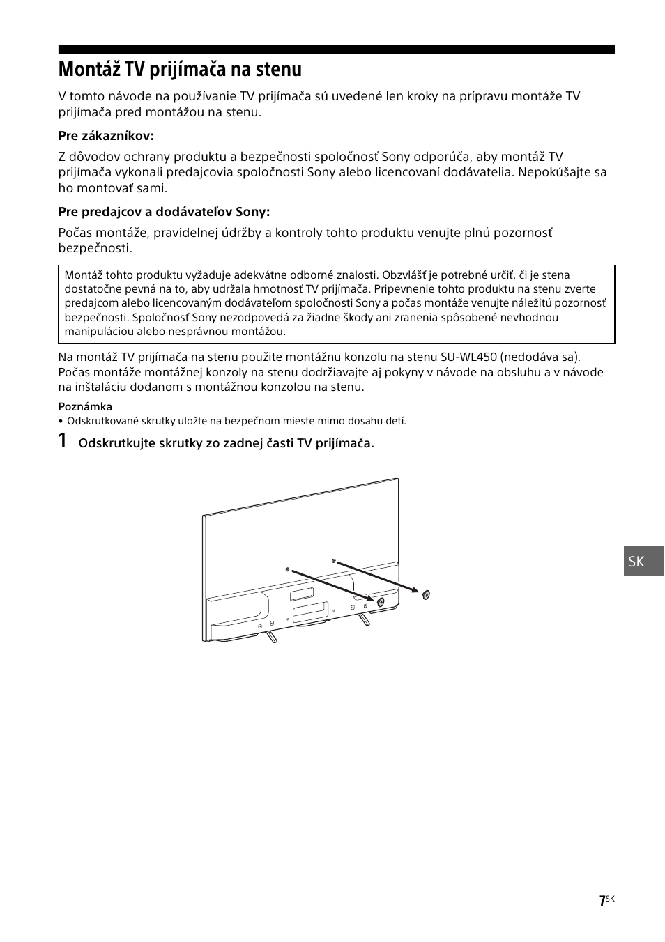 Montáž tv prijímača na stenu | Sony KDL-55W829B User Manual | Page 161 / 256