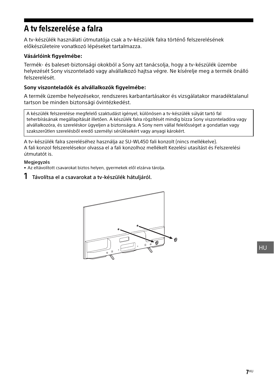 A tv felszerelése a falra | Sony KDL-55W829B User Manual | Page 173 / 256