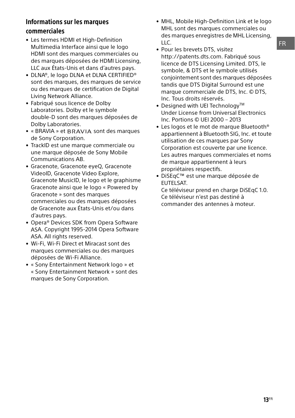 Informations sur les marques commerciales | Sony KDL-55W829B User Manual | Page 25 / 256