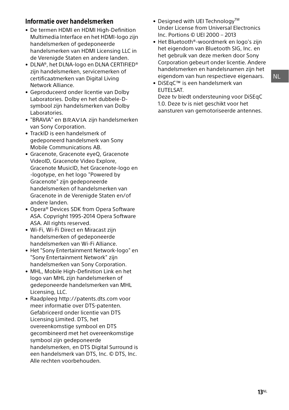 Informatie over handelsmerken | Sony KDL-55W829B User Manual | Page 49 / 256