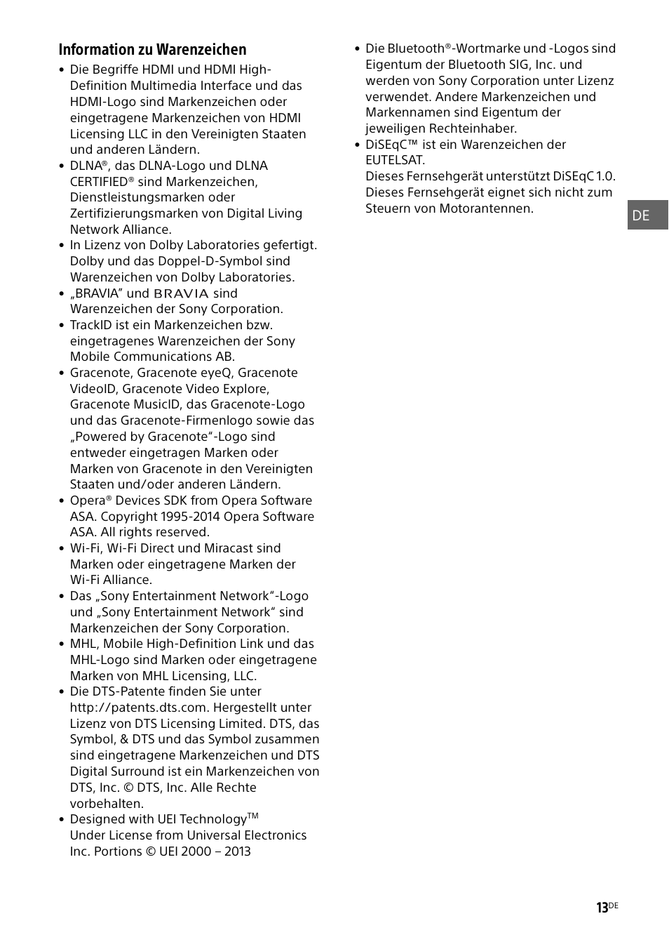 Information zu warenzeichen | Sony KDL-55W829B User Manual | Page 61 / 256