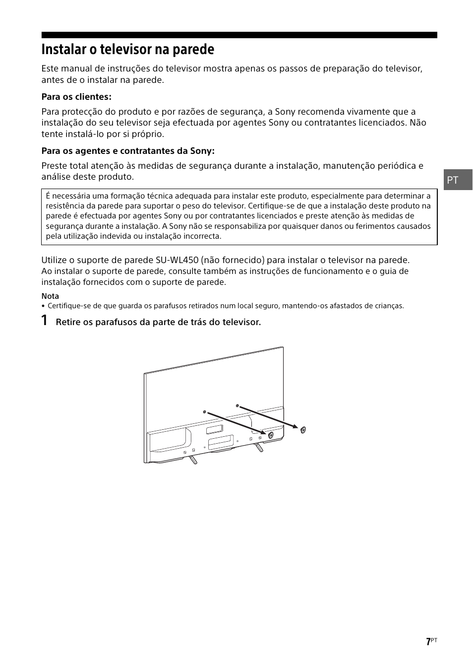 Instalar o televisor na parede | Sony KDL-55W829B User Manual | Page 67 / 256