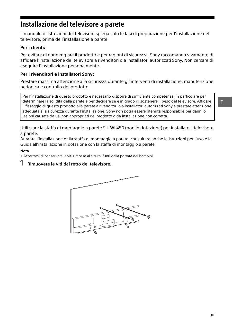 Installazione del televisore a parete | Sony KDL-55W829B User Manual | Page 79 / 256