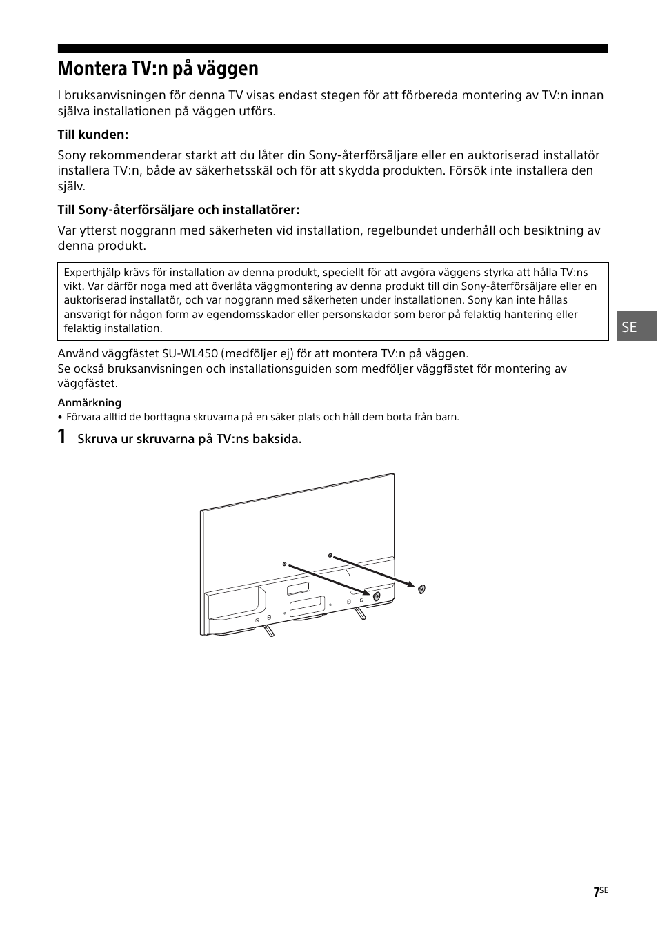 Montera tv:n på väggen | Sony KDL-55W829B User Manual | Page 93 / 256
