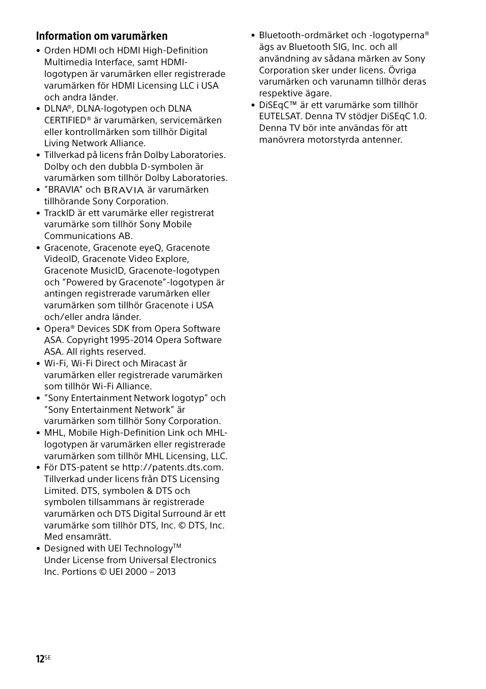 Information om varumärken | Sony KDL-55W829B User Manual | Page 98 / 256