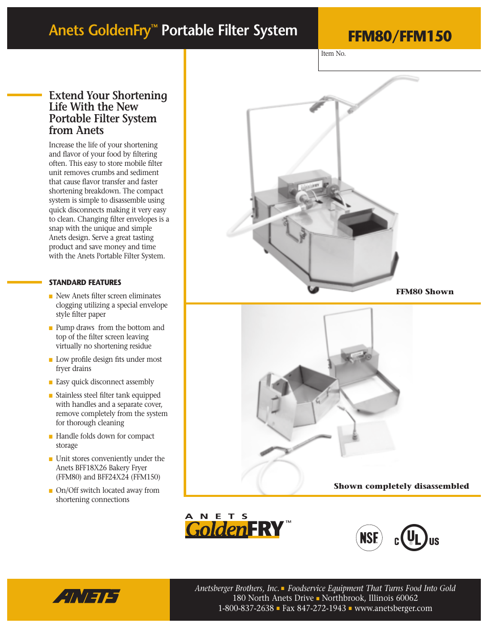 Anetsberger Brothers FFM150 User Manual | 2 pages