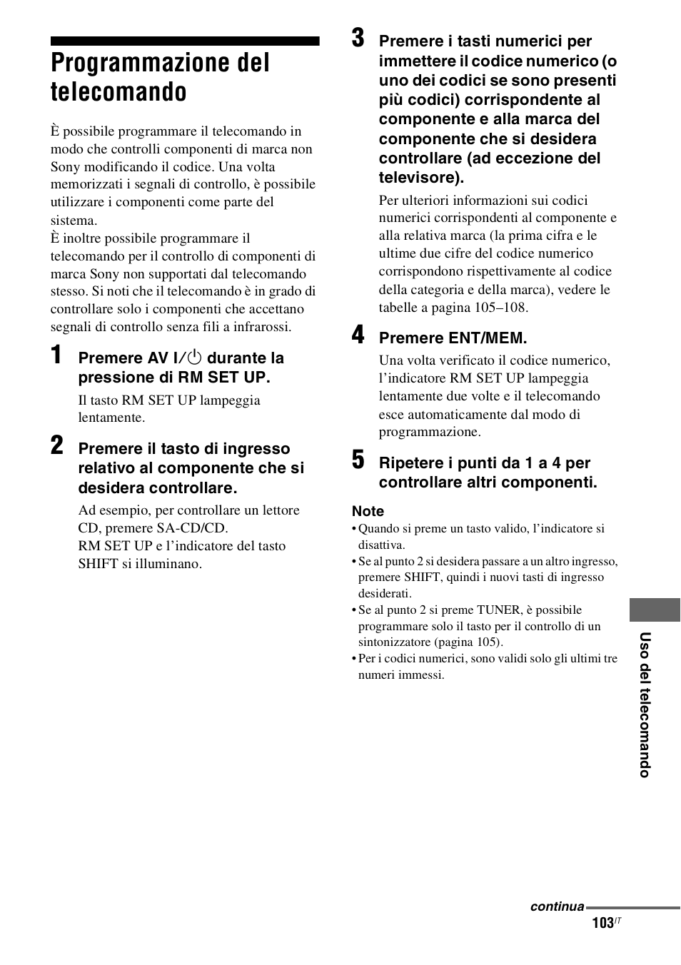 Programmazione del telecomando | Sony STR-DH800 User Manual | Page 103 / 252